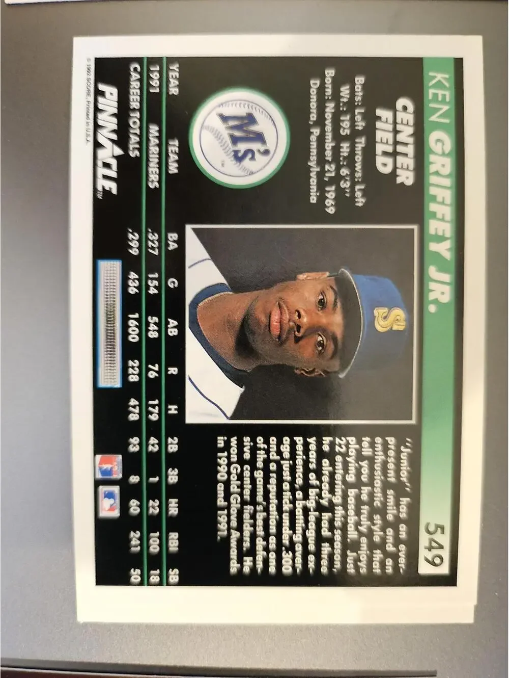 1992 Score Pinnacle Ken Griffey Jr. Baseball #549 HOF